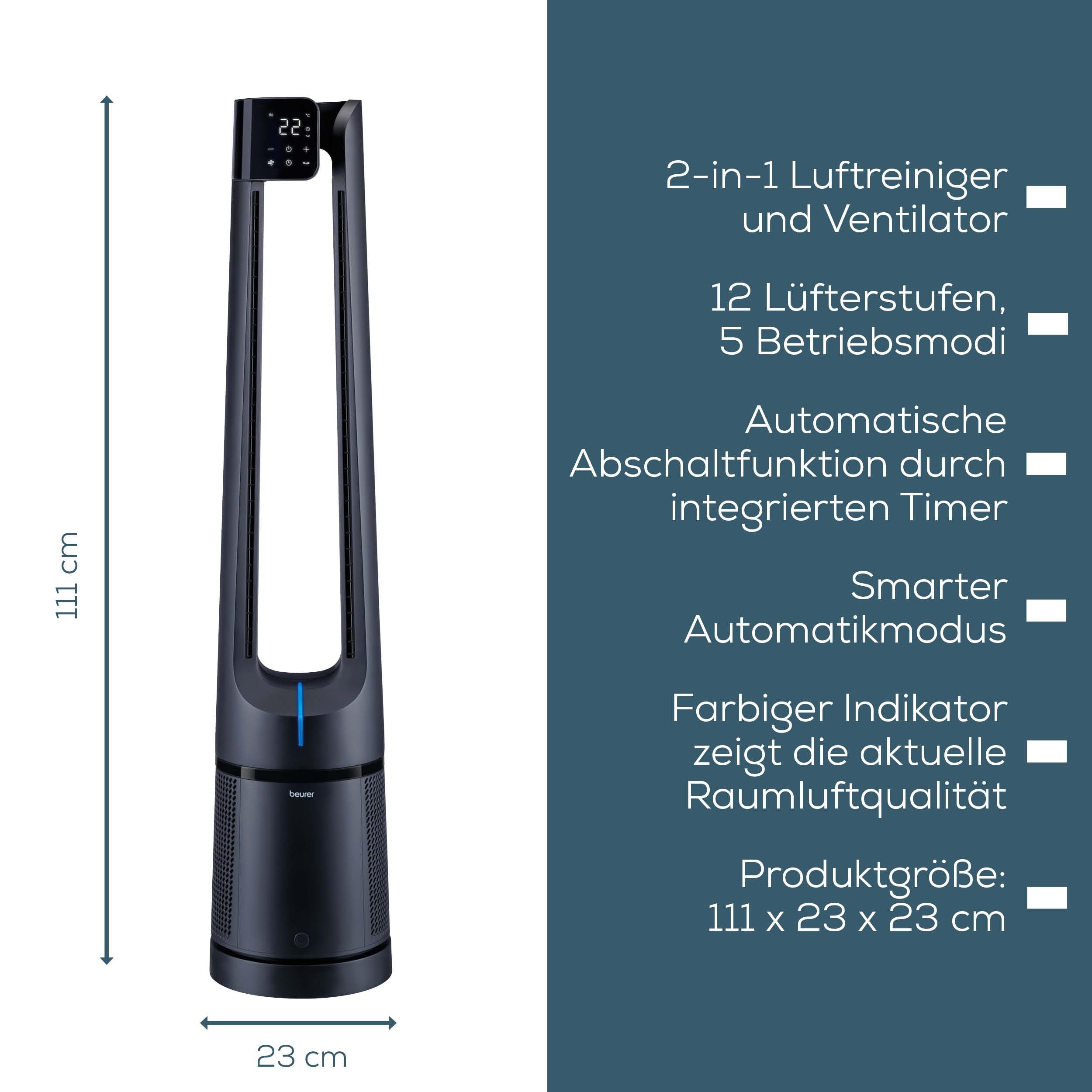 beurer-lv-500-pureflow-2-in-1-ventilator-luftreiniger-rotorloser-turmventilator- image 7