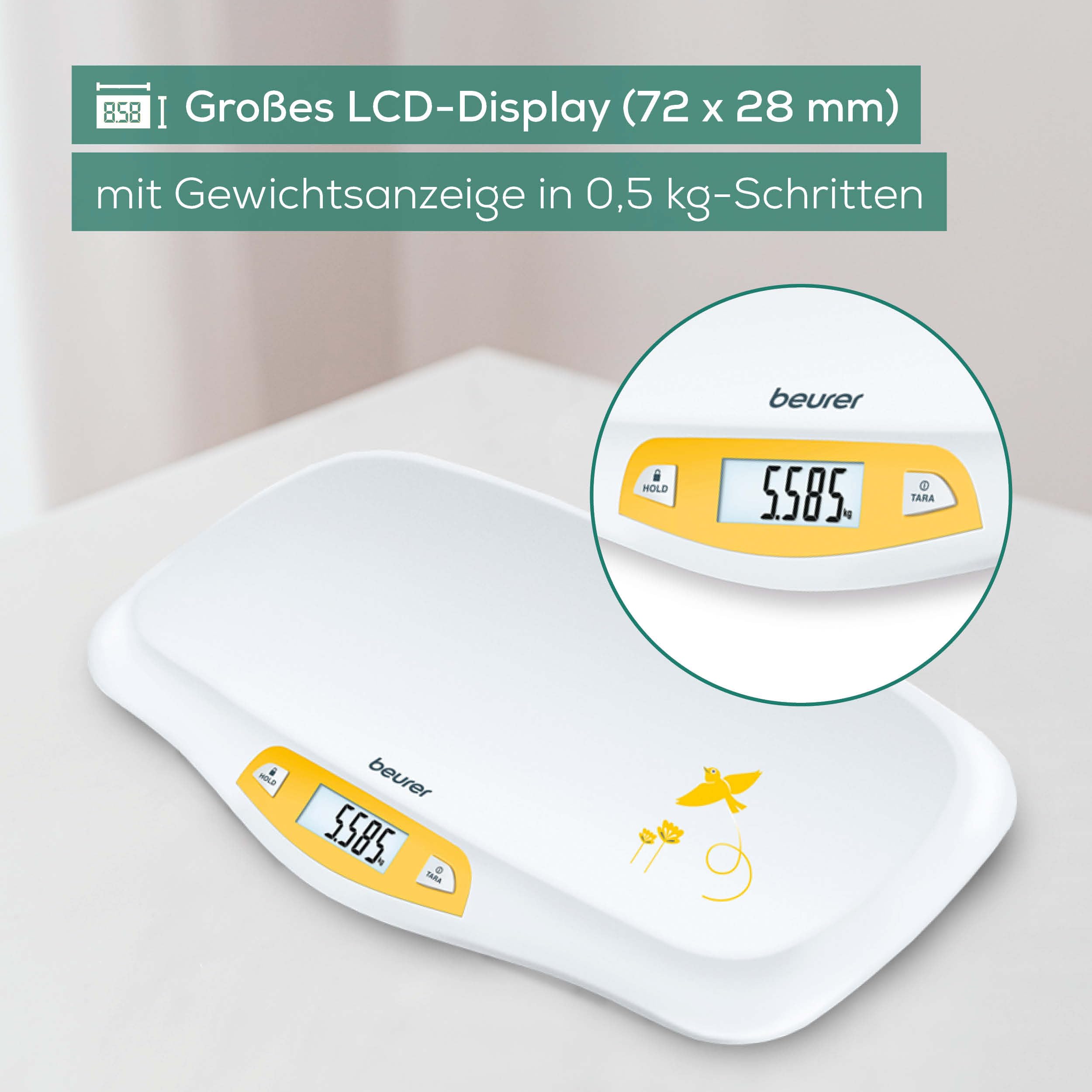 beurer-by-80-babywaage-mit-gew-lbter-wiegefl-che-20-kg-tragkraft-tara-und-holdfu image 5